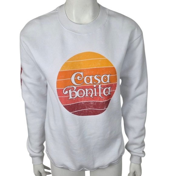 Casa Bonita Tops - Casa Bonita Pullover Sweatshirt Womens XS White Yellow Red Crew Neck